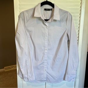 White with black polka dots long sleeve button down shirt